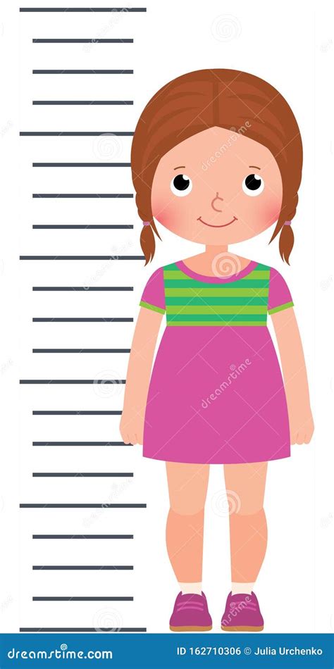 Boy Kid Measuring His Height At Kindergarten Wall Vector Illustration