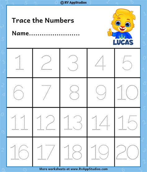 Number Trace Worksheet For Kindergarten