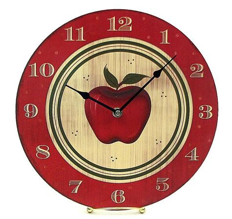 Round Wooden Red Apple Wall Clock Apple Kitchen Decor Wall Clock