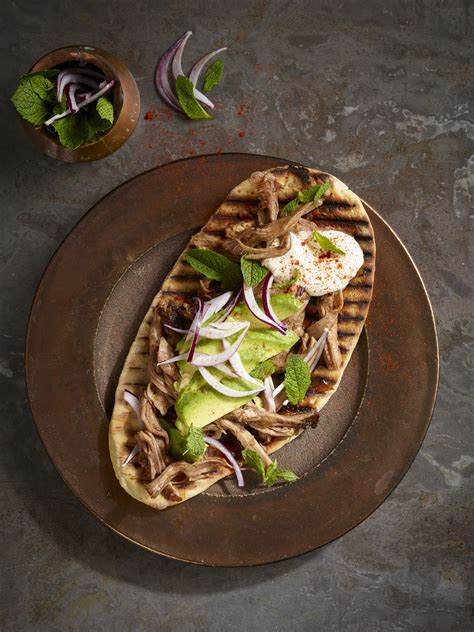 Photo by chelsie craig, styling by molly baz. Middle Eastern Flatbread With Pulled Pork | Recipe (With ...
