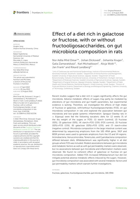 Pdf Effect Of A Diet Rich In Galactose Or Fructose With Or Without