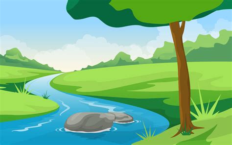 River Rural Landscape Illustration Templatemonster