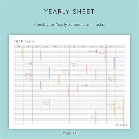 Undated Printable Yearly Planner Sheet Horizontal Digital Etsy