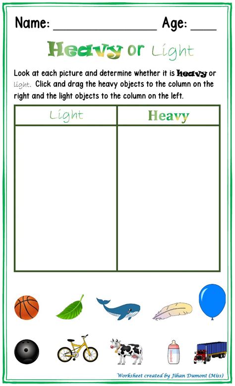 Heavy Or Light Worksheet Heavy And Light Critical Thinking