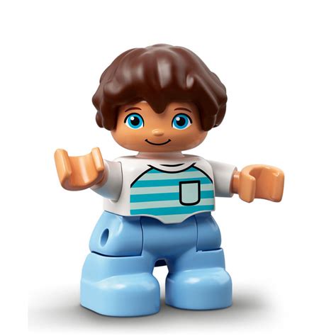Lego Child With Dark Brown Hair White Top With Stripes Duplo Figure
