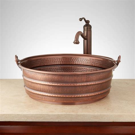 Copper Bucket Vessel Sink Hammered Decorative Copper Handle Copper Sink Bathroom