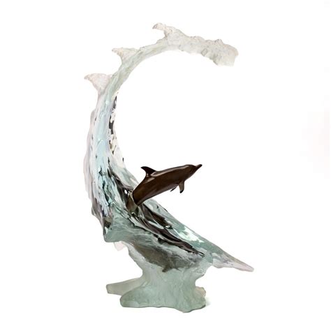 Sold Price Robert Wyland Lucite Wave Bronze Dolphin Sculpture