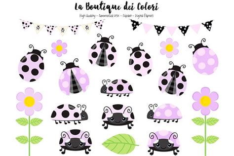 Purple Ladybug Clip Art Pre Designed Illustrator Graphics ~ Creative