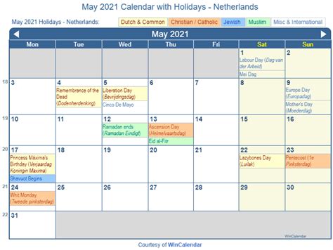 Print Friendly May 2021 Netherlands Calendar For Printing
