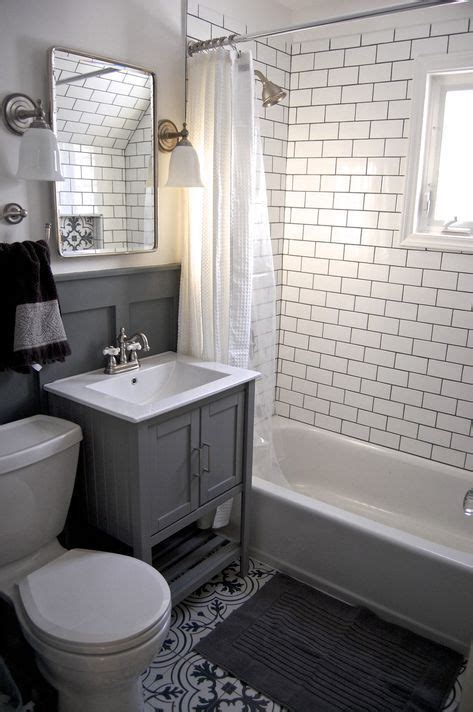 Small vanity, doesn't matter much either way. Small grey and white bathroom renovation update. Subway ...