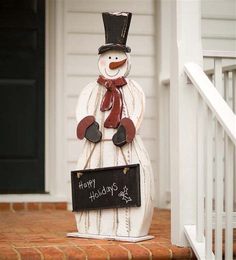 Wooden Snowman With Chalkboard Porch Outdoor Christmas Decorations