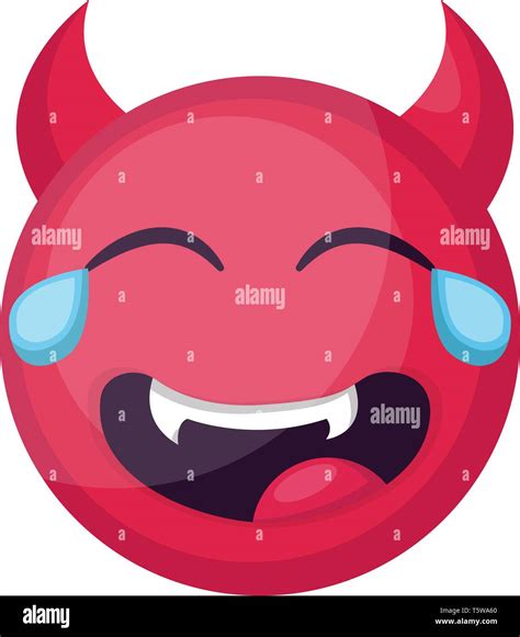 Laughing Deep Pink Devil Emoji Face Vector Illustration On A White