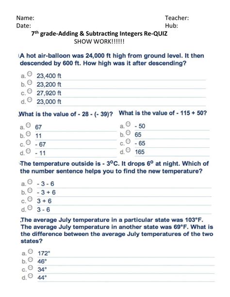 Adding And Subtracting Integers Word Problems Worksheet — Db