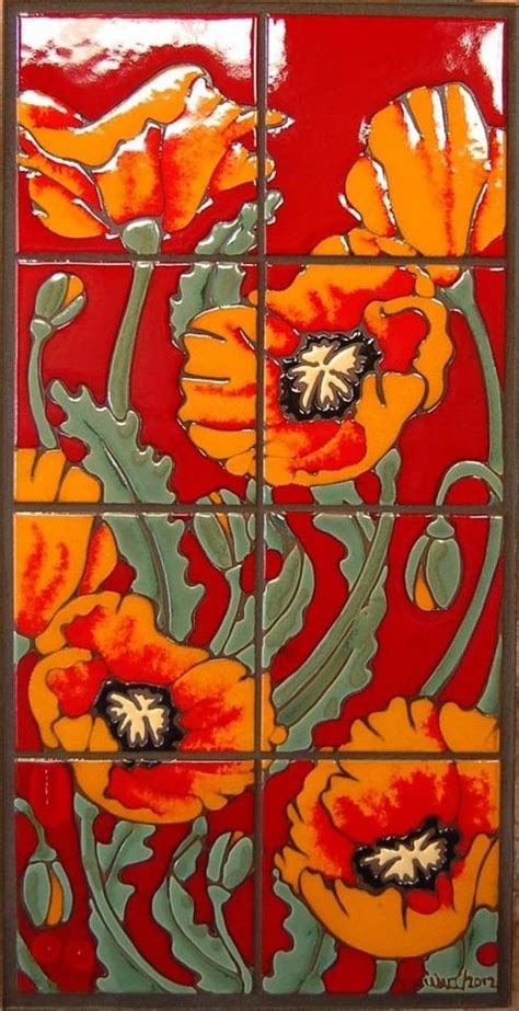 Hand Glazed Orange And Red Ceramic Tile Poppy By Carly Quinn Designs