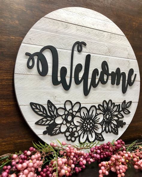 Wooden Welcome Circle Sign Decor Entryway Welcome Sign Etsy