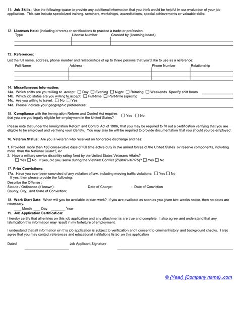 sample job application form  word   formats page