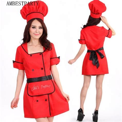 2017 New Womens Sexy Halloween Party Cook Chef Costumes Outfit Fancy Cosplay Dresses Maid