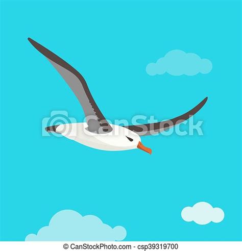 Albatross Bird Is Flying In Cloudy Sky Colorful Vector Flat