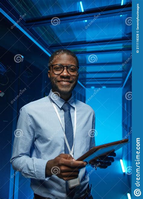 Smiling African American Man In Server Room Stock Photo Image Of