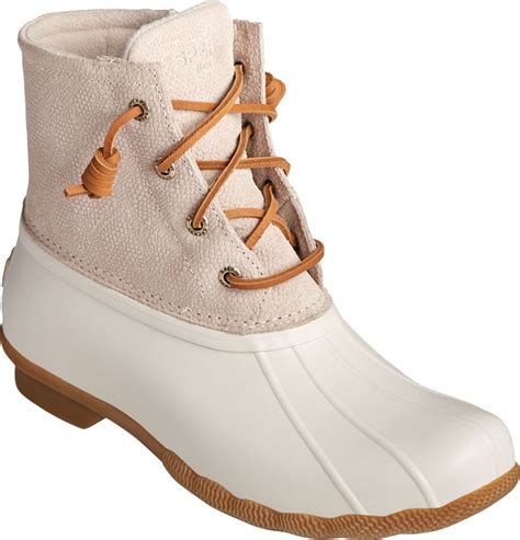 Womens Sperry Top Sider Saltwater Serpent Leather Duck Boot Ivory