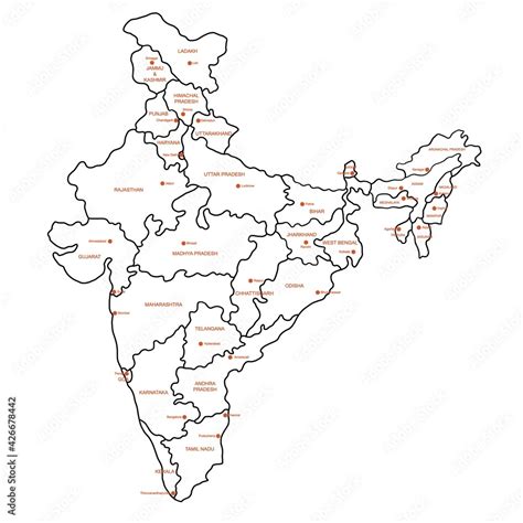Doodle Freehand Drawing India Political Map With Major Cities Vector Sexiz Pix