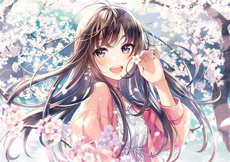 Download 1736x1228 Anime Girl Pretty Brown Hair Smiling