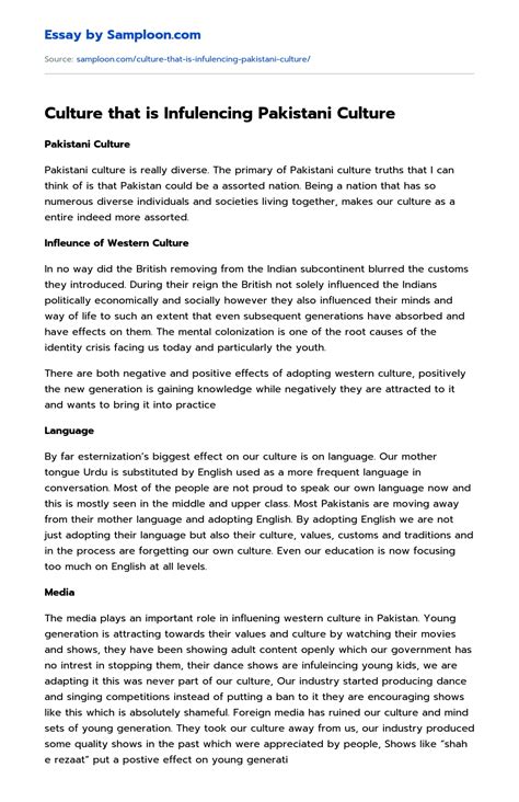 ≫ culture that is infulencing pakistani culture free essay sample on