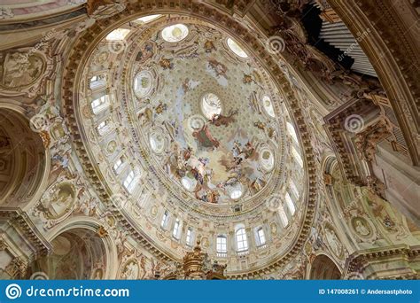 Sanctuary Of Vicoforte Elliptical Baroque Dome With Frescos And Pipe
