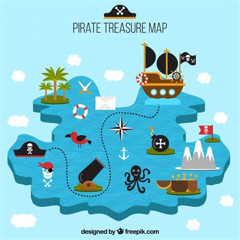 You may optionally add text to any map section or create a path to traverse your map. Free Vector | Pirate treasure map with decorative elements