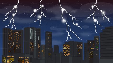 Lightning Storm Over City Background Cartoon Vector Clipart Friendlystock