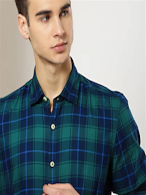 Buy Invictus Men Navy Blue Green Slim Fit Checked Casual Shirt