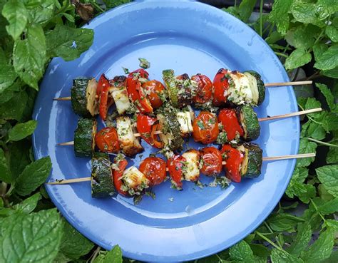 Chargrilled Halloumi And Vegetable Skewers Cooktogether Recipe