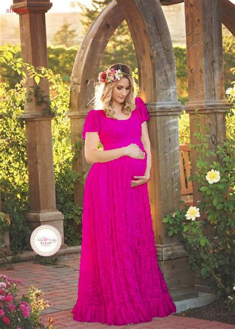 New M 2xl Lace Maternity Dress Photography Prop O Neck Long Sleeve Wedding Party Gown Pregnant
