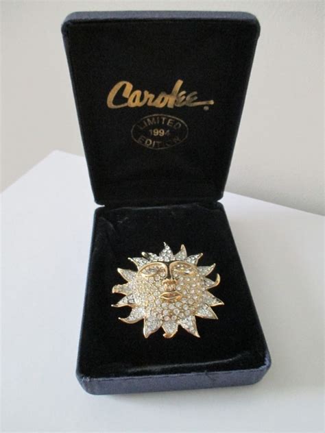 Carolee Limited Edition 1994 Sun Face Rhinestone Pin Brooch In Original