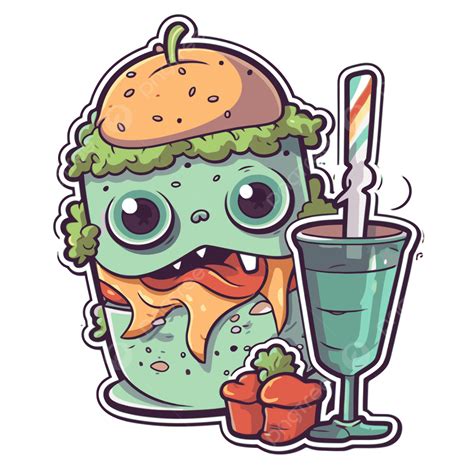 Monstruo De Dibujos Animados Y Hamburguesa Con Jugo De Manzana Clipart