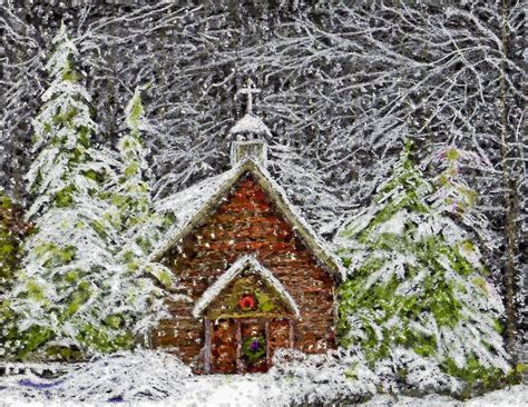Old Country Church Snow Scene Mixed Media By Sandi Oreilly Fine Art