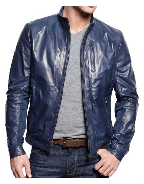 Casual Mens Navy Blue Leather Jacket Ujackets