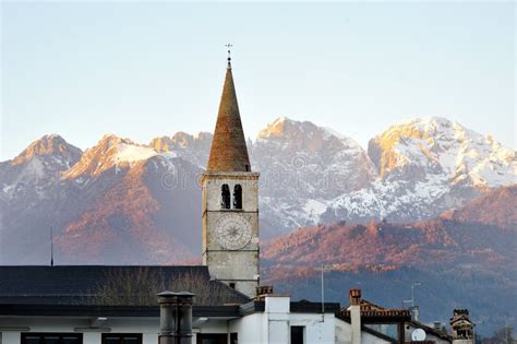 Bolzano South Tyrol Italy View Of A Bell Tower And Dolomites