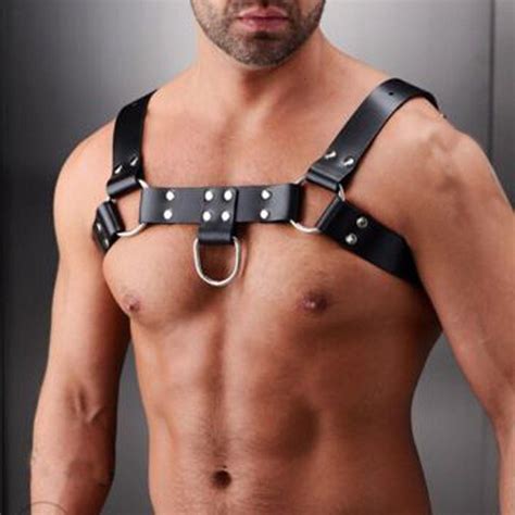 Black Mens Leather Chest Body Harness Gay Interest Buckles Clubwear Costume Fashion Jewellery