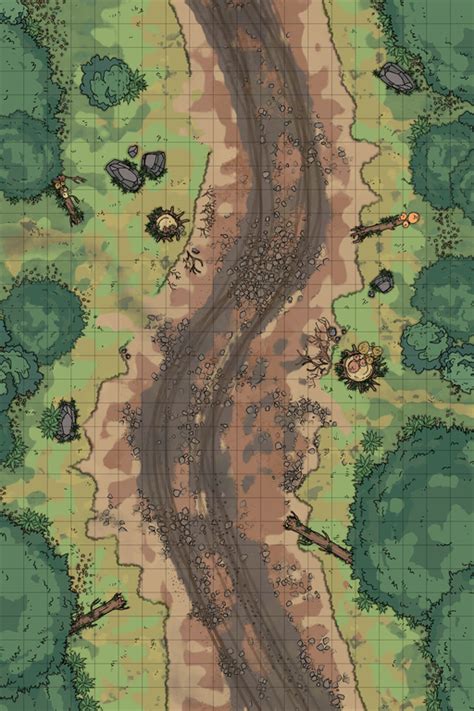 Battlemap Trailroad Forest Simple Forest Wagon Trail 20x30