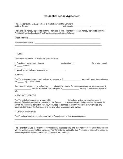 Printable Residential Lease Agreement