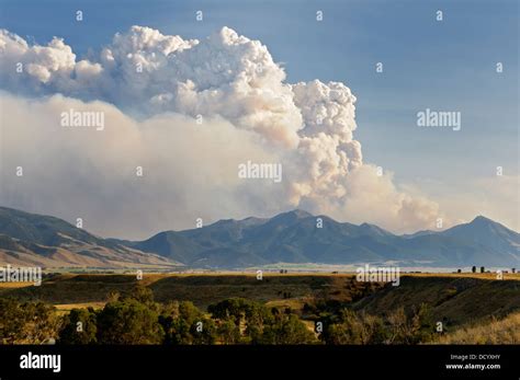 Fire Thermal Cloud Smoke Plume Rises Above Emigrant Peak Fire Forest