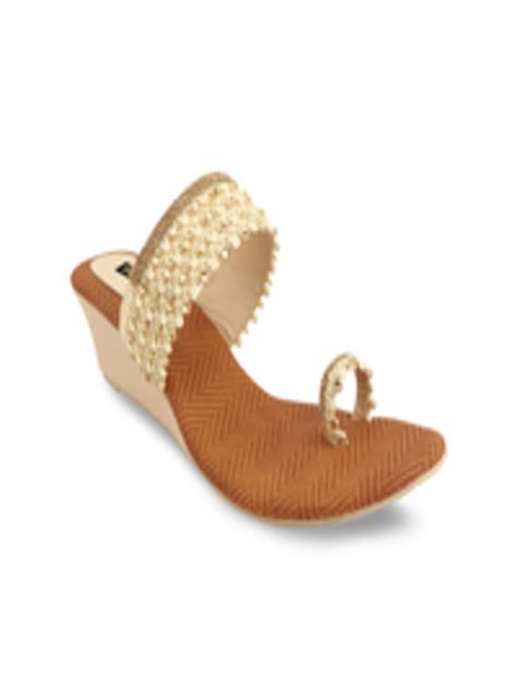 Buy Shoetopia Women Gold Toned Woven Design Heels Heels For Women