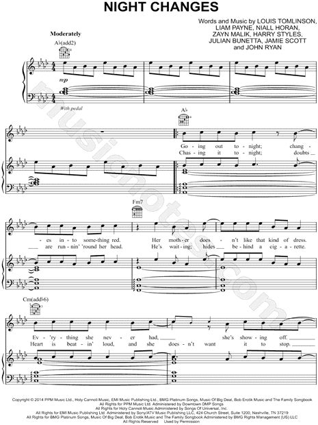 One Direction Night Changes Sheet Music In Ab Major Transposable