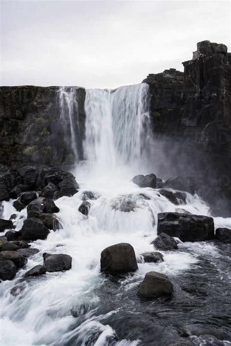 Öxarárfoss Waterfall In Thingvellir National Park Stock Photo