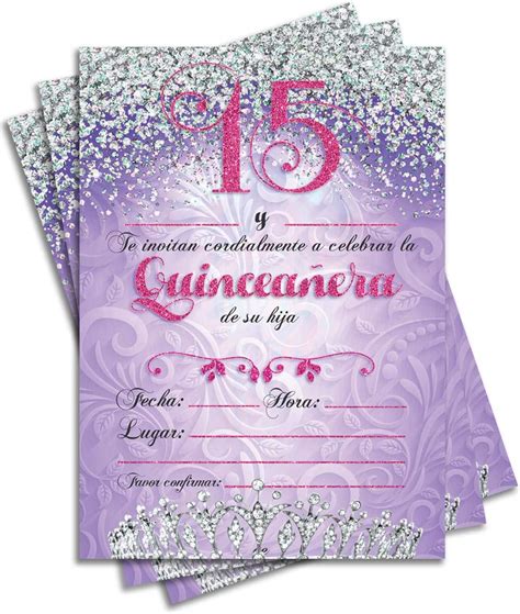 25 Invitaciones De Fiesta De Quinceañera 5 X 7 Tarjetas Moradas De