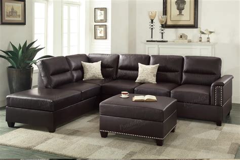 Poundex Rousey F7609 Brown Leather Sectional Sofa Steal A Sofa