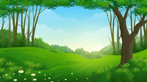 Premium Vector Beautiful Mountain Meadow Cartoon Landscape With Trees
