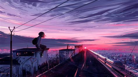 Download 3840x2160 Anime Landscape Cityscape Scenic Sunset Anime