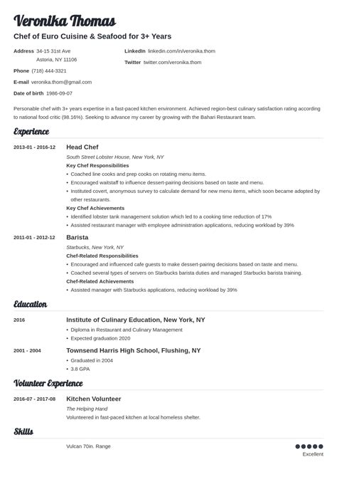 Chef Resume Examples Template And Essential Skills